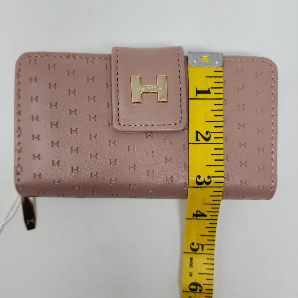 Halston Rose Gold Logo Zip Around and Button Wallet